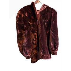 Jordache Brown Faux‎ Fur Hooded Zip Up Jacket Size 11-12